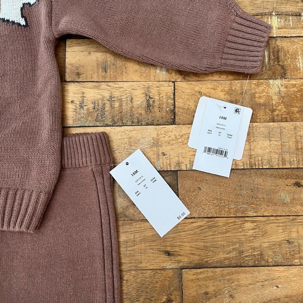 Grayson mini Baby Brown Fair Isle Knit Cardigan Sweater & Pants 2-Piece 18M NWT - Picture 9 of 13